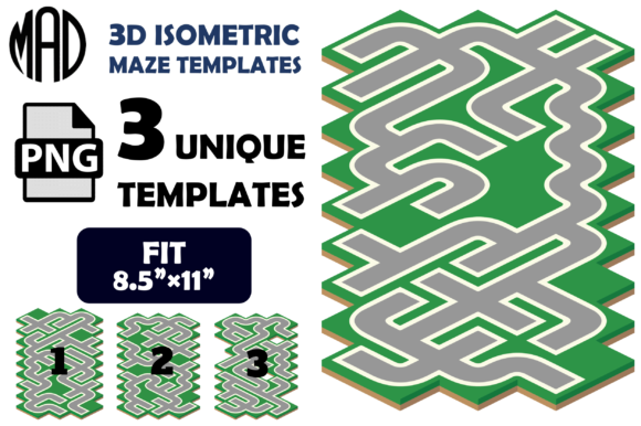 3D Isometric Maze Templates EASY SET 7