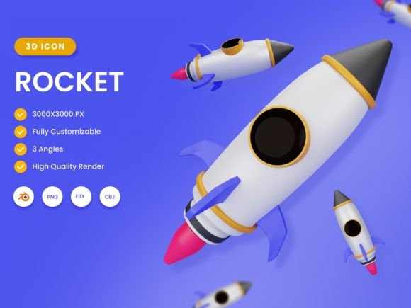 3D Rocket Illustration for Creative Projects