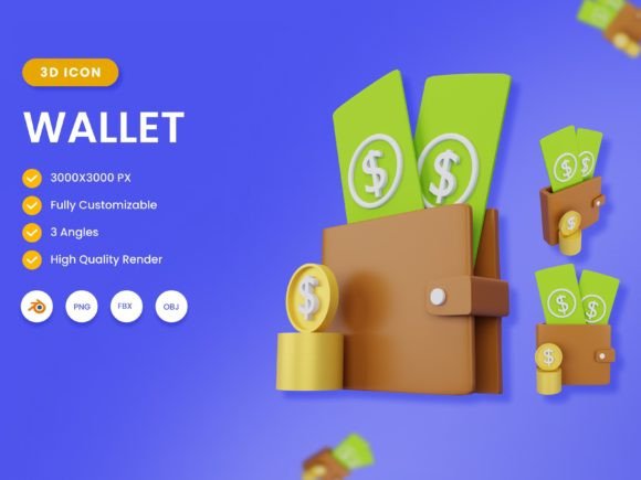 3D Wallet Illustration for Creative Projects