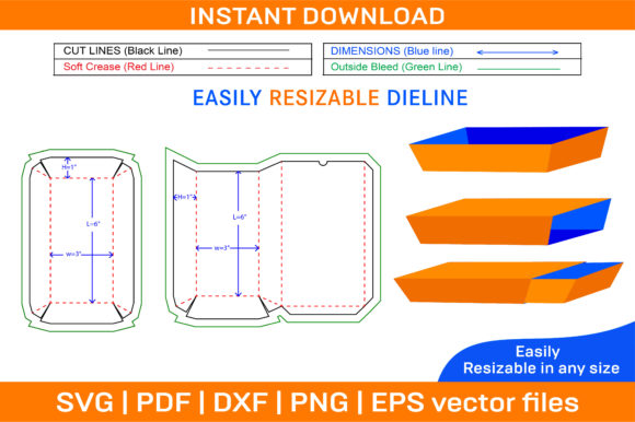 Food Paper Tray Box Dieline Template and 3D Box